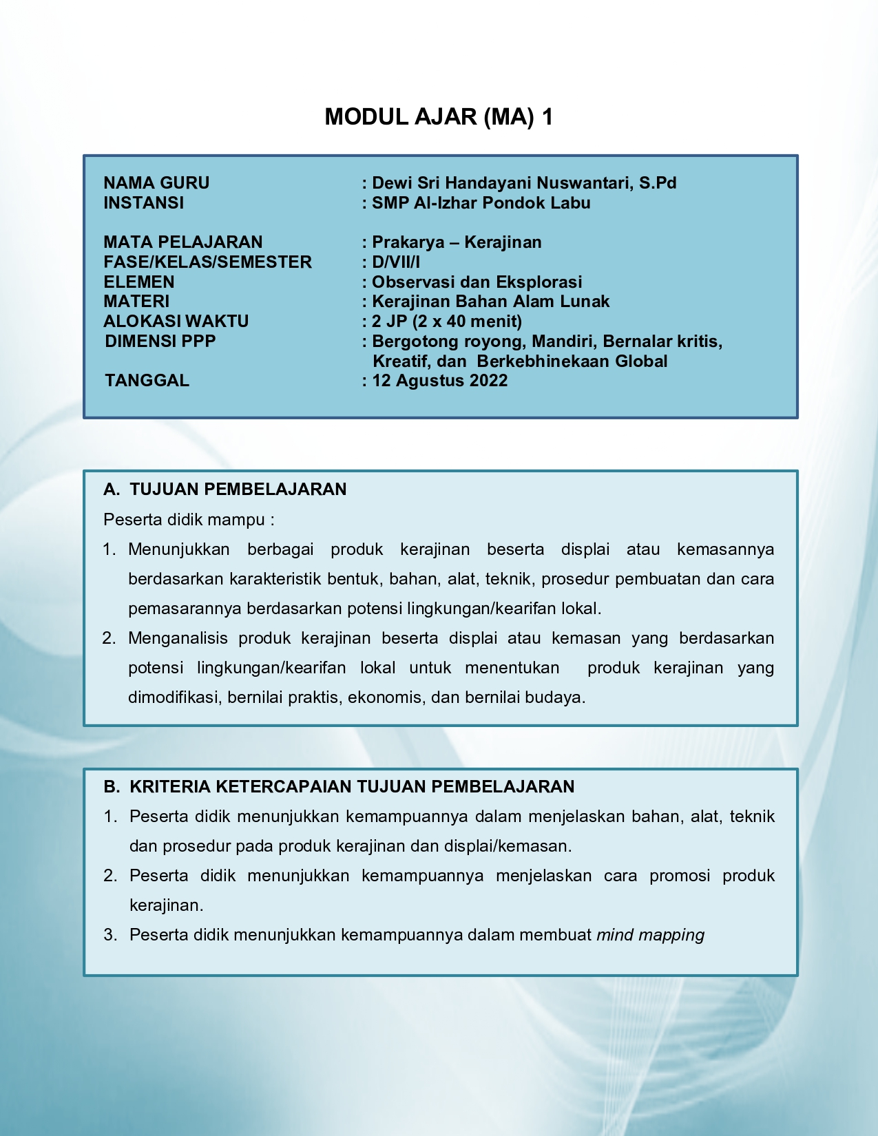 Download Modul Ajar Prakarya SMP - LinkLoker